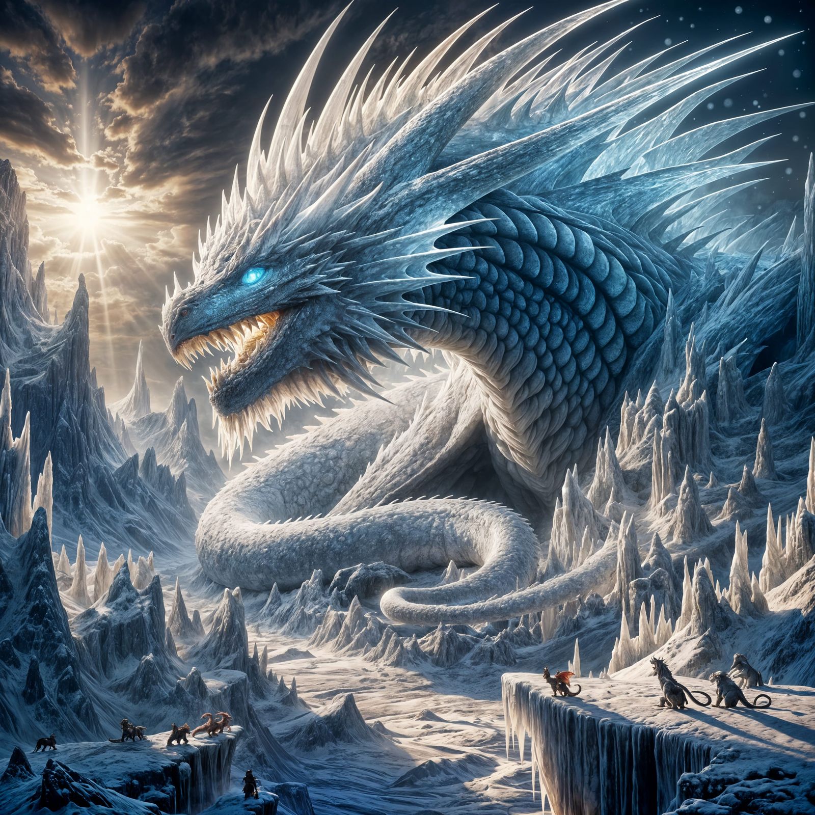 Alabaster Dragon Protecting its Young: Concept Art