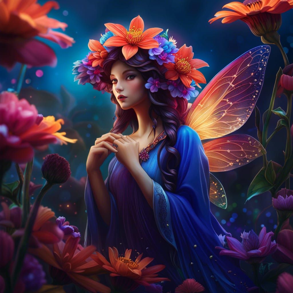 Fairy on Flower Macro Photography Concept Art