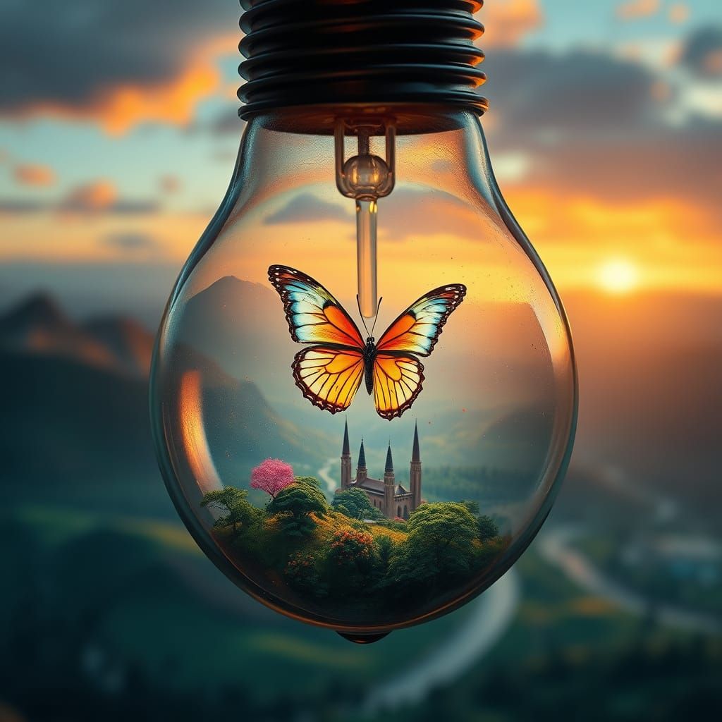 The image features a light bulb filled with a colorful lands...