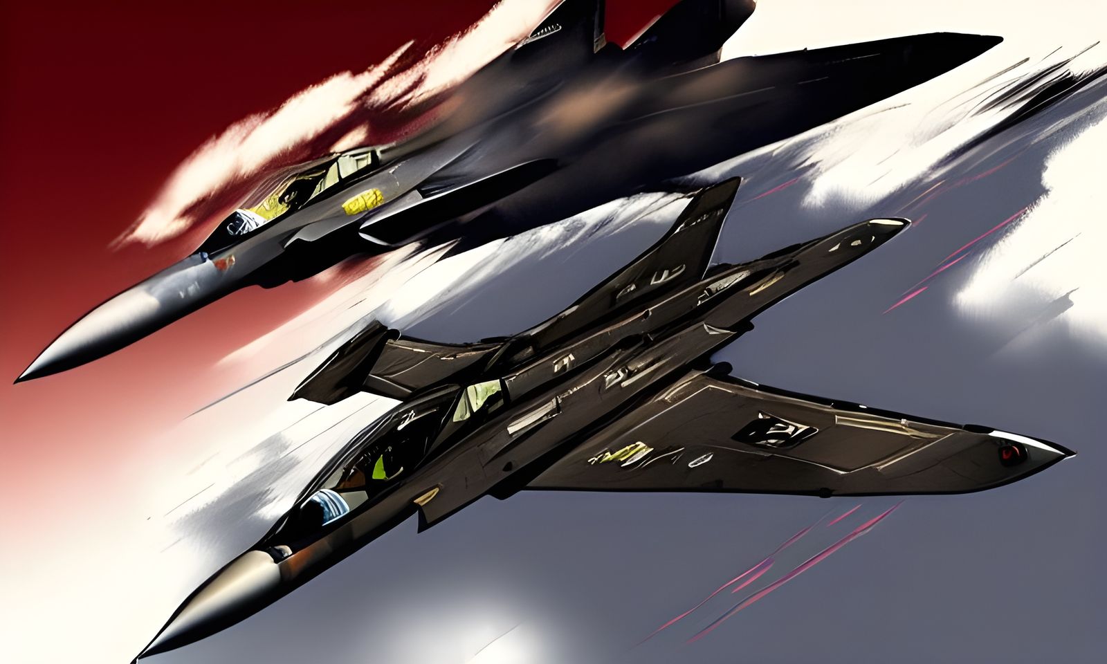 Fighter Jets Over Desert in Anime Concept Art Style