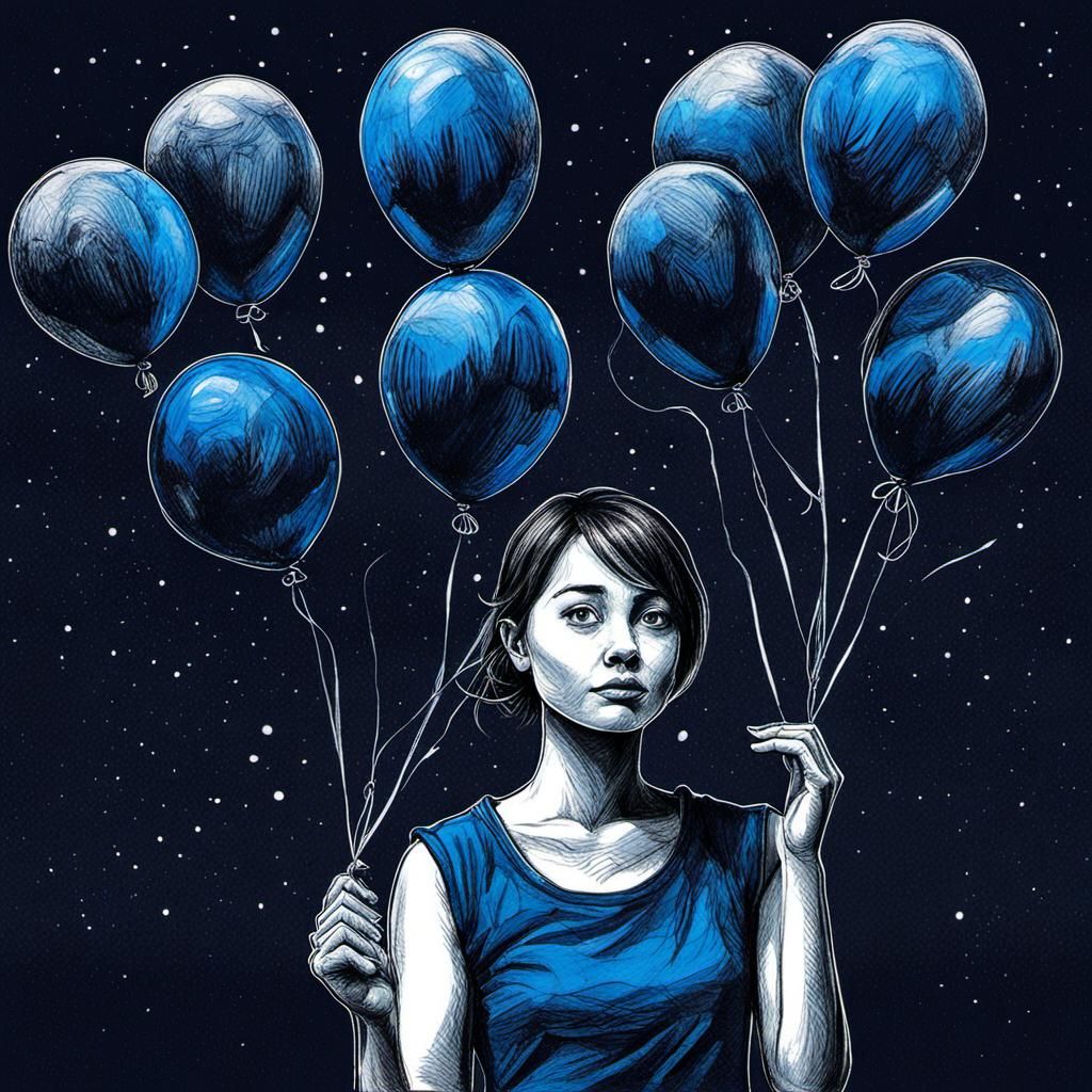 Charcoal Portrait of Girl with Balloons