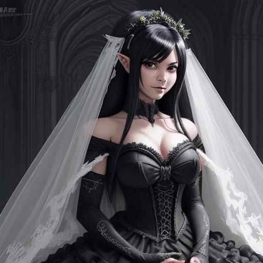 Orc Bride in Black Gown, Anime Style