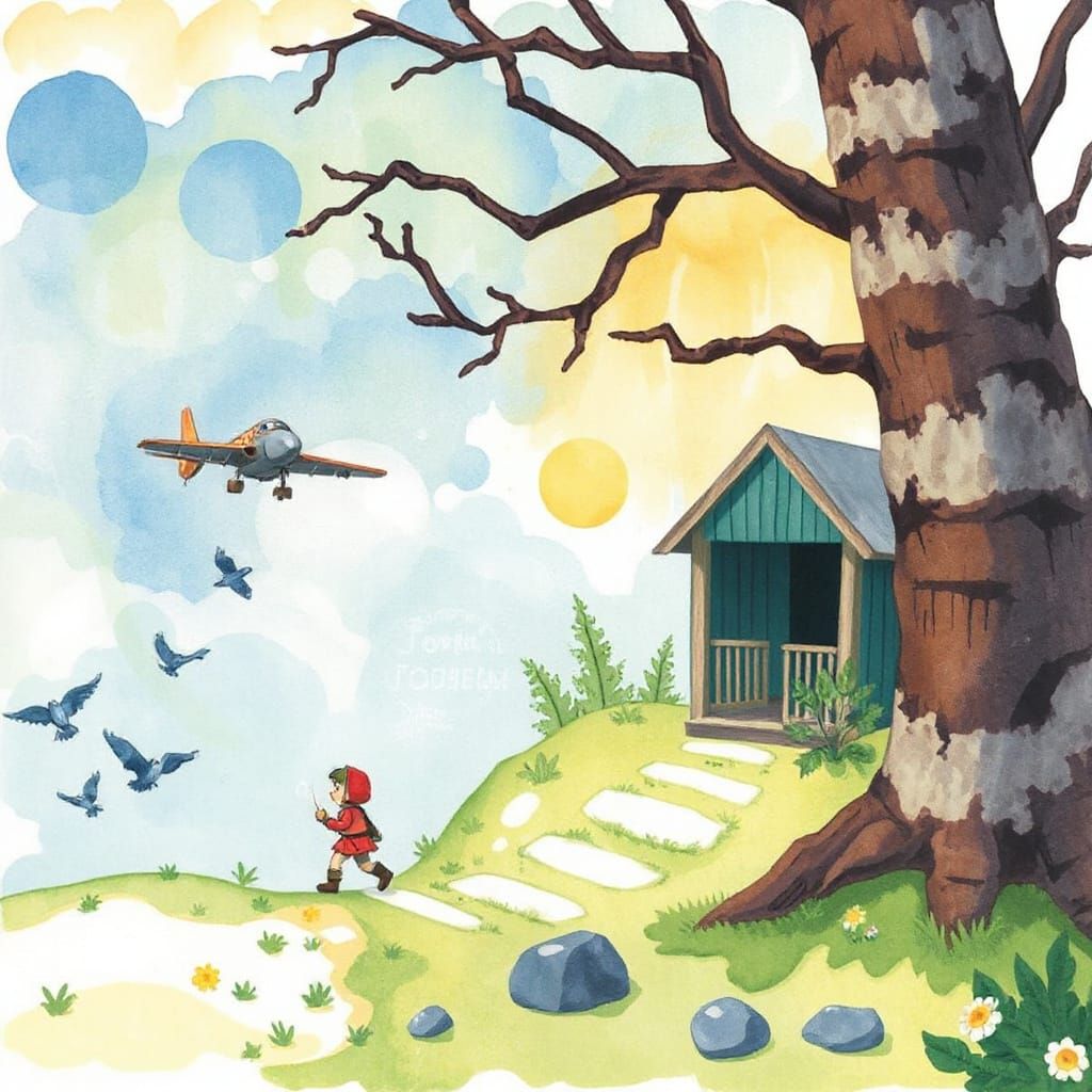 Whimsical Watercolor Storybook Scene