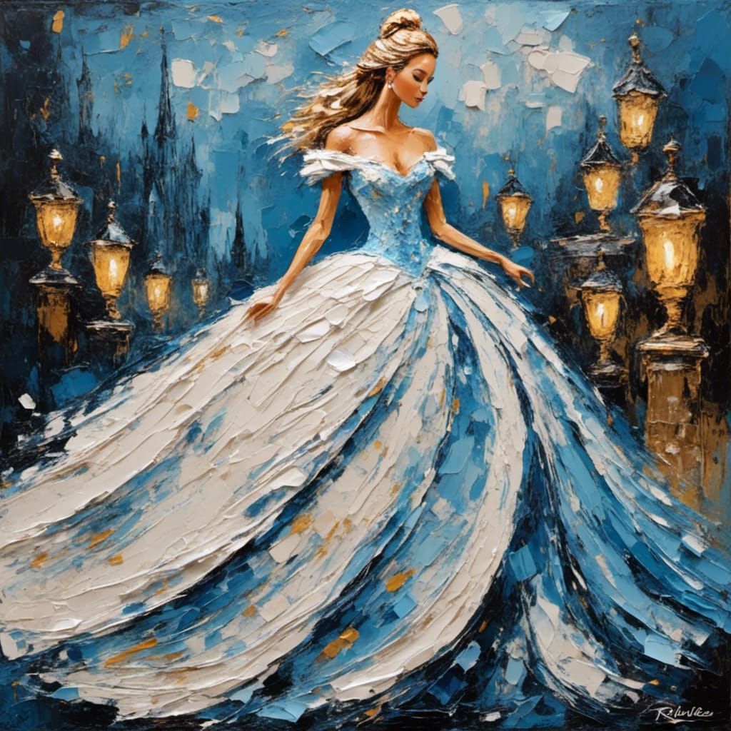 Cinderella in Gown at Ball as Impasto Painting