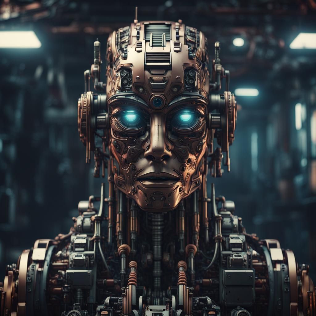 Cinematic Robot Face: Detailed Digital Matte Painting