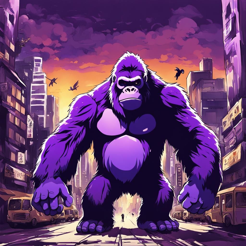 Cute Purple King Kong in Anime Style