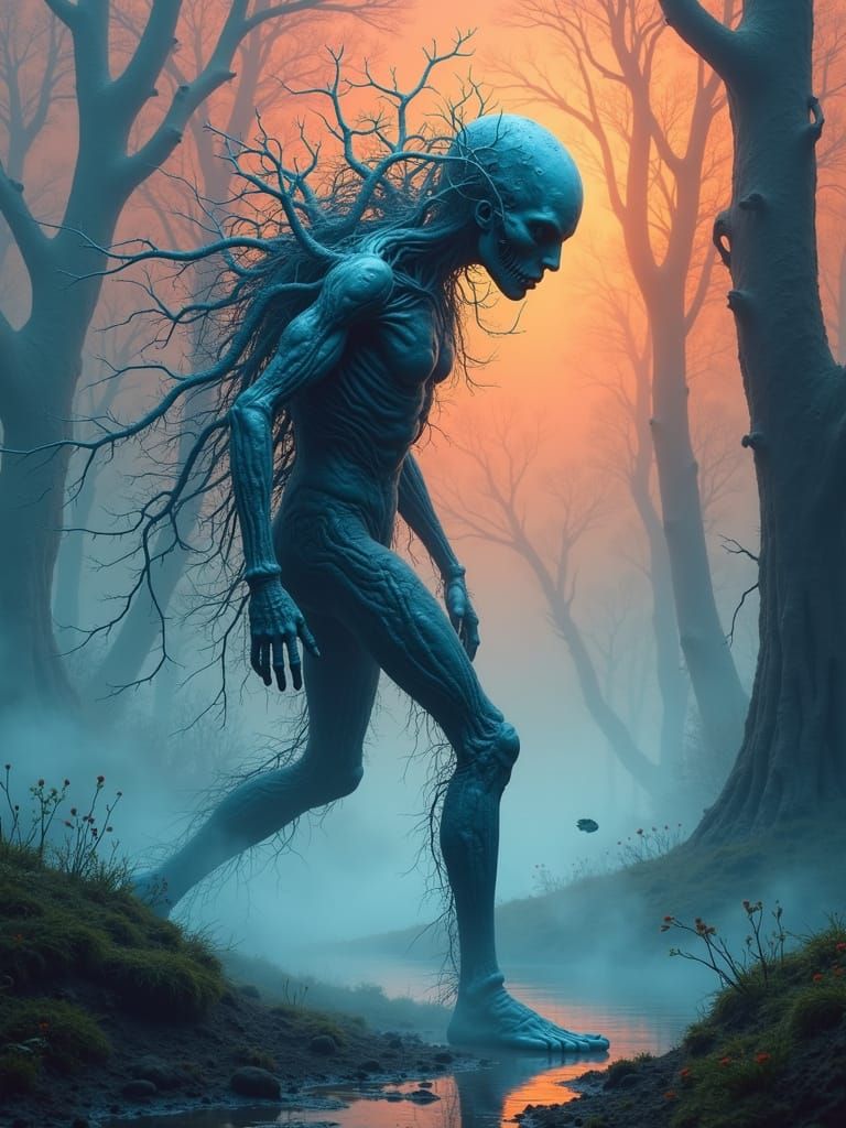 Surreal Neuroplasticity Figure in Dream Landscape