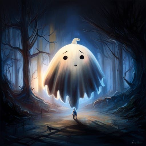 Chibified Circus Ghost in Mixed Media Style