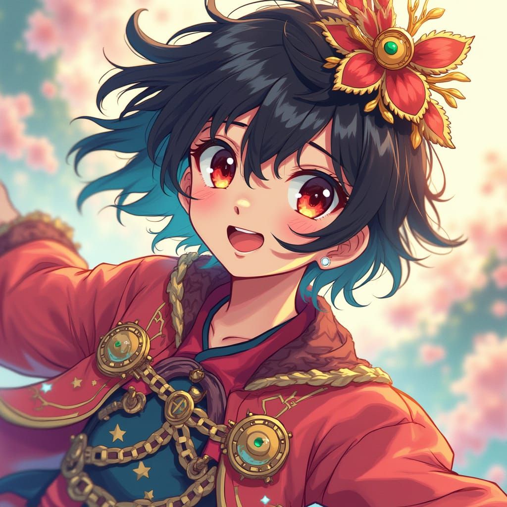 Youthful Anime Protagonist in Vibrant Fantasy Realm