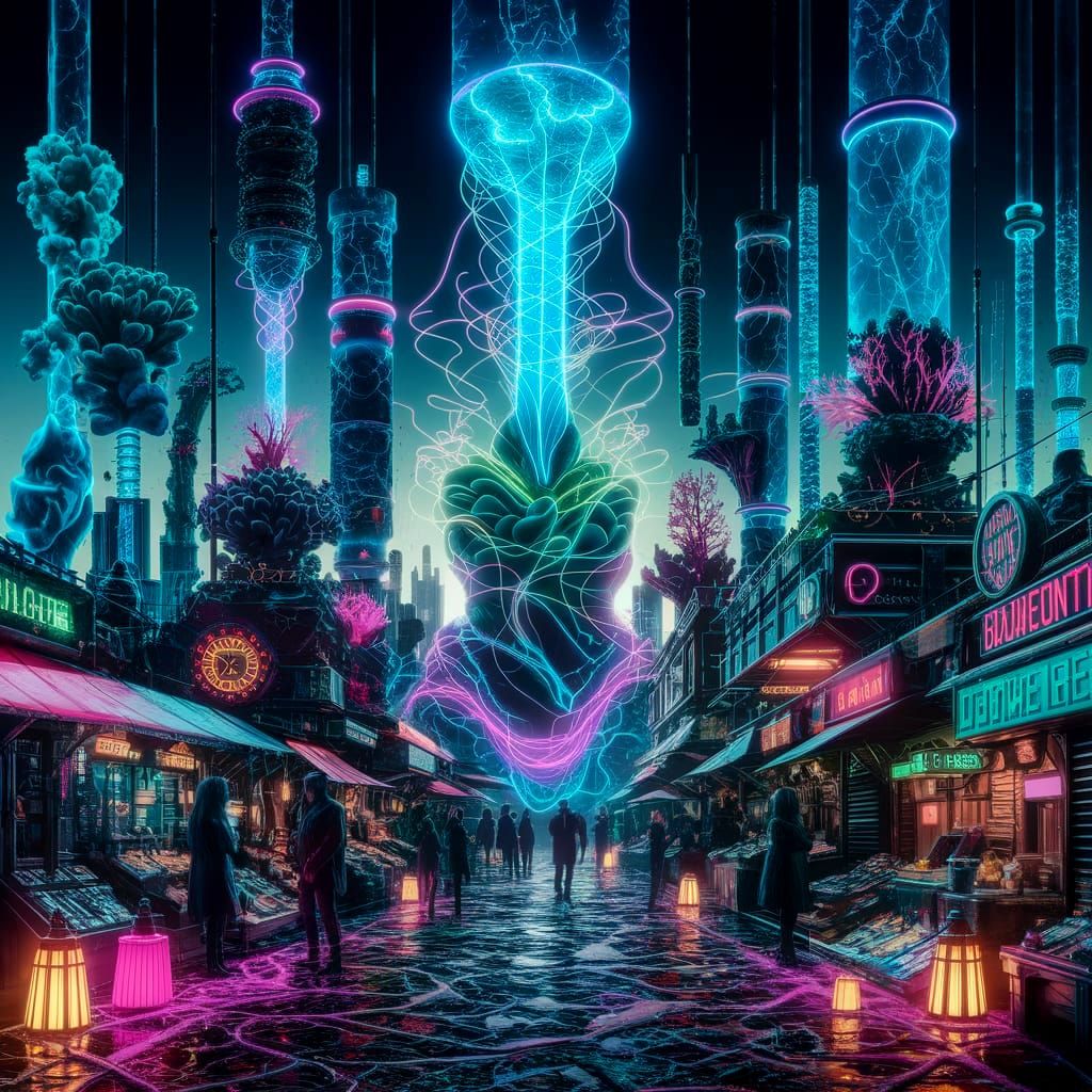 Biopunk Metropolis Under Neon Skies