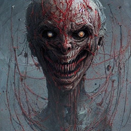 Terrifying Smiling Alien Humanoid in Detailed Horror Illustr...