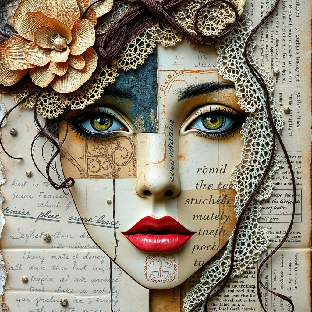 Distressed Portrait Collage in Mixed Media