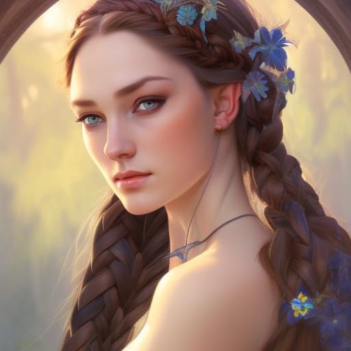 Beautiful Elf Woman Portrait in Hyperdetailed Style
