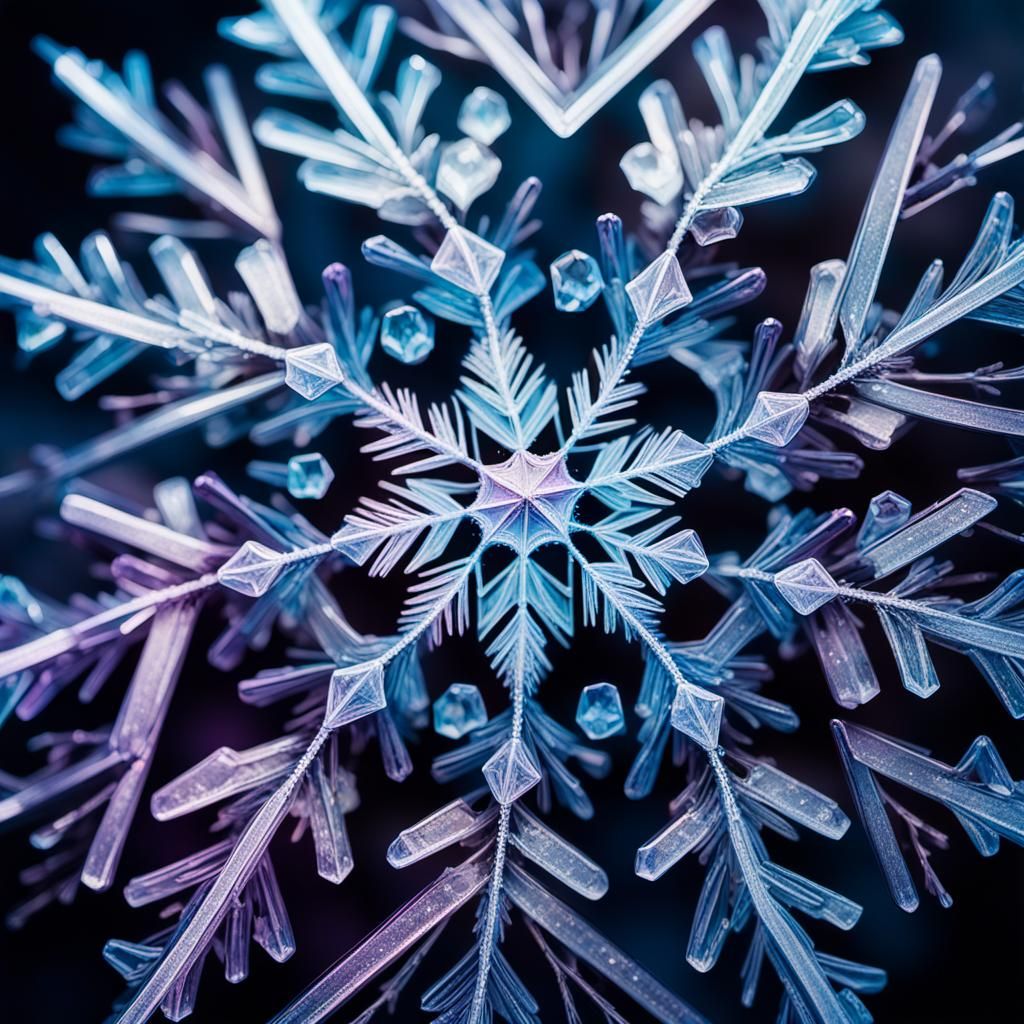 Microscopic Snowflake with Geometric Design in Surreal Style