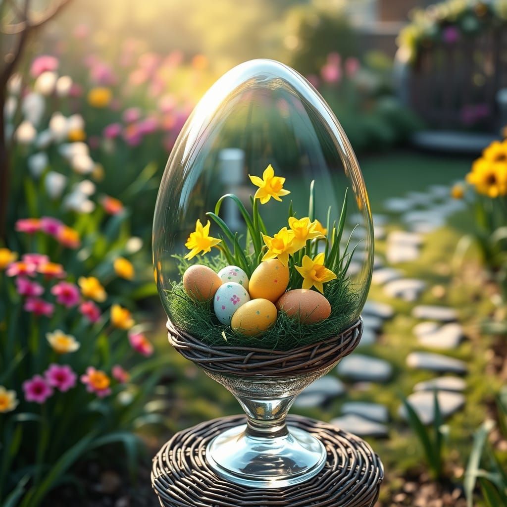 Enchanted Easter Egg in a Spring Garden Scene