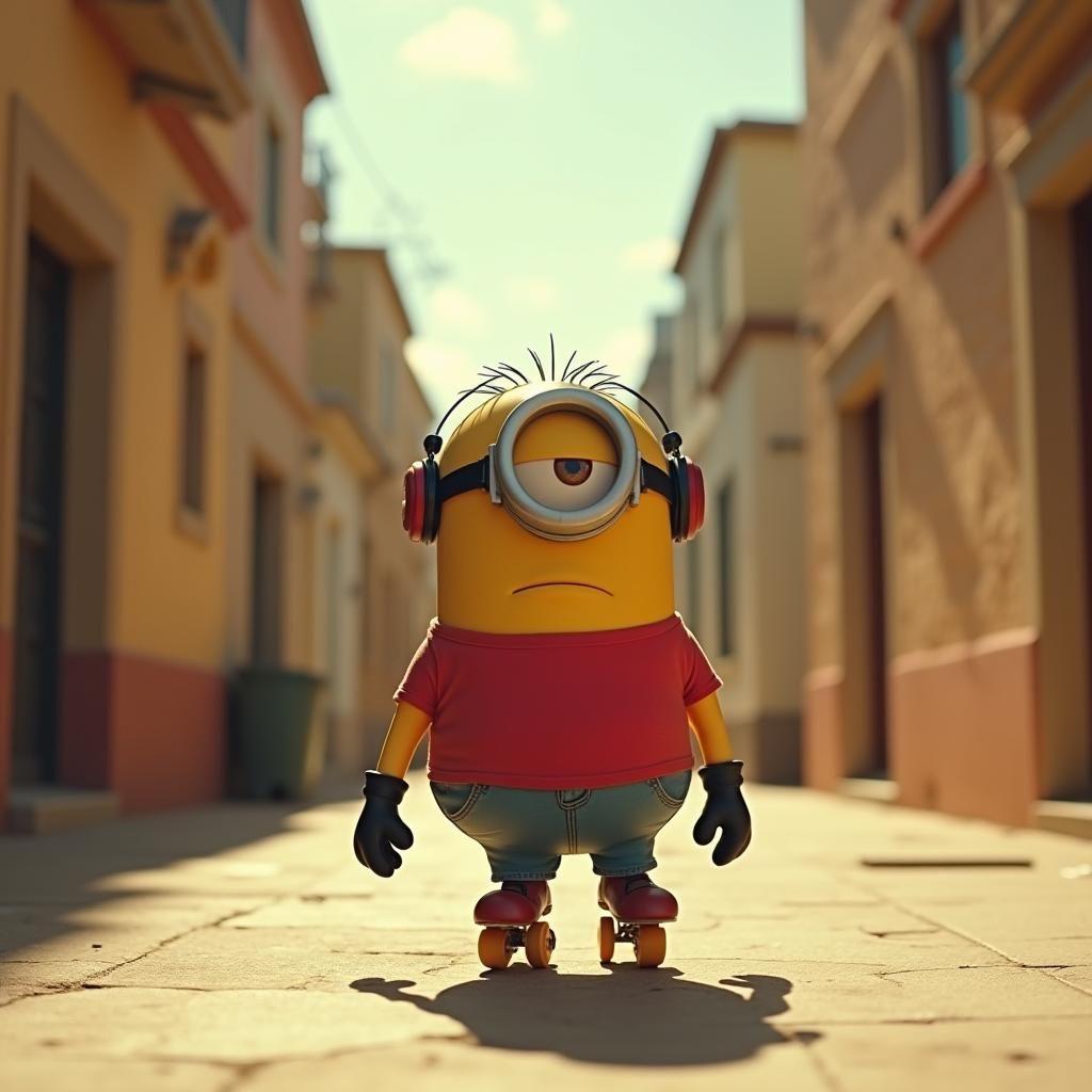 Minion Rocks Red Shirt and Rollerskates