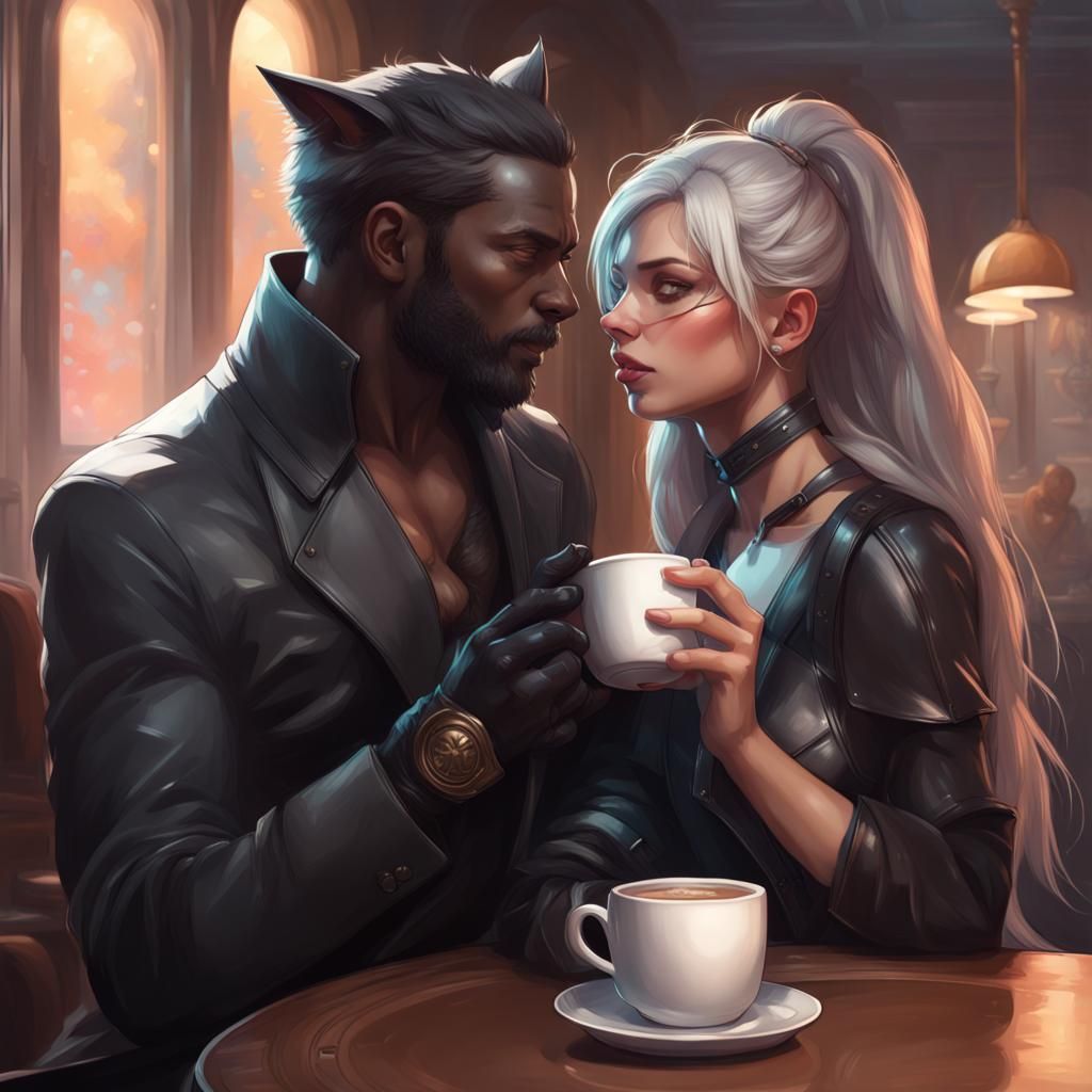 Black Cat Man and Girl: Hyperdetailed Portrait