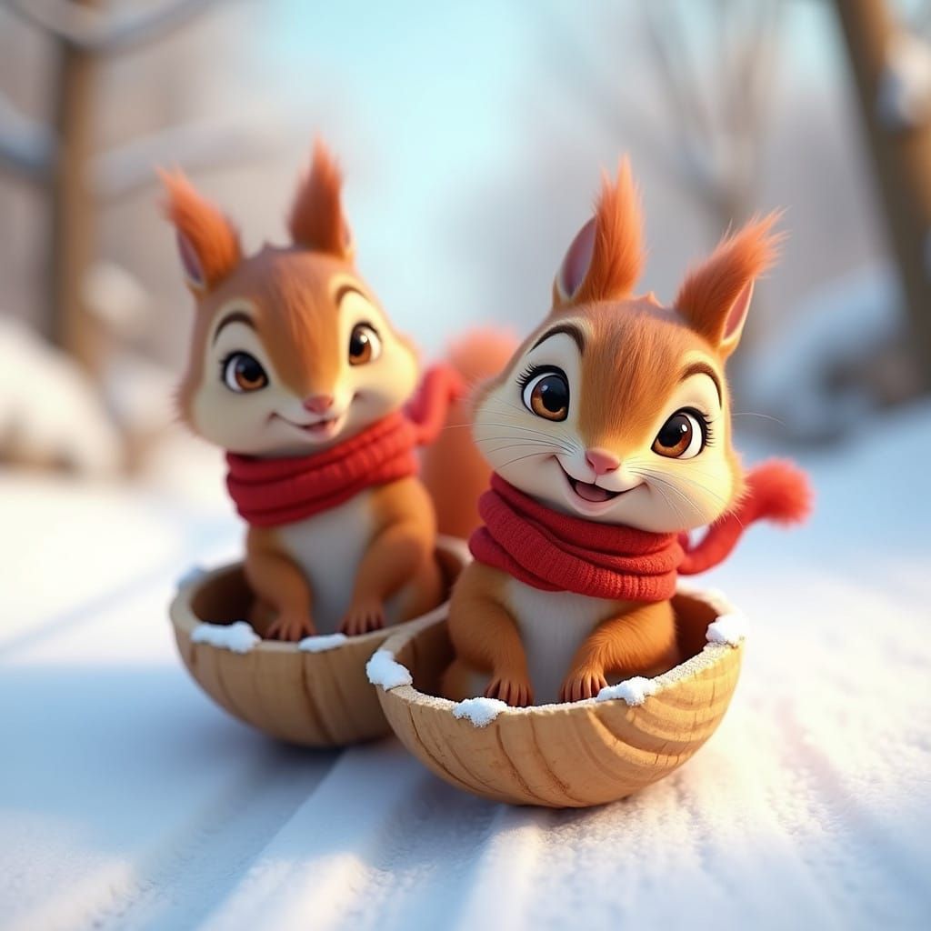 2 Baby Squirrels Speed Down a Hill in Walnut Shells in 3D Di...