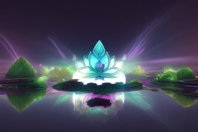 Glowing Lotus in Fantasy World: Digital Illustration
