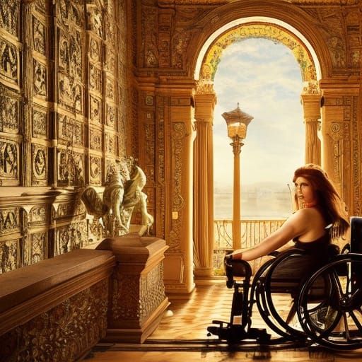 Disabled Woman in Sunny Italian Painting