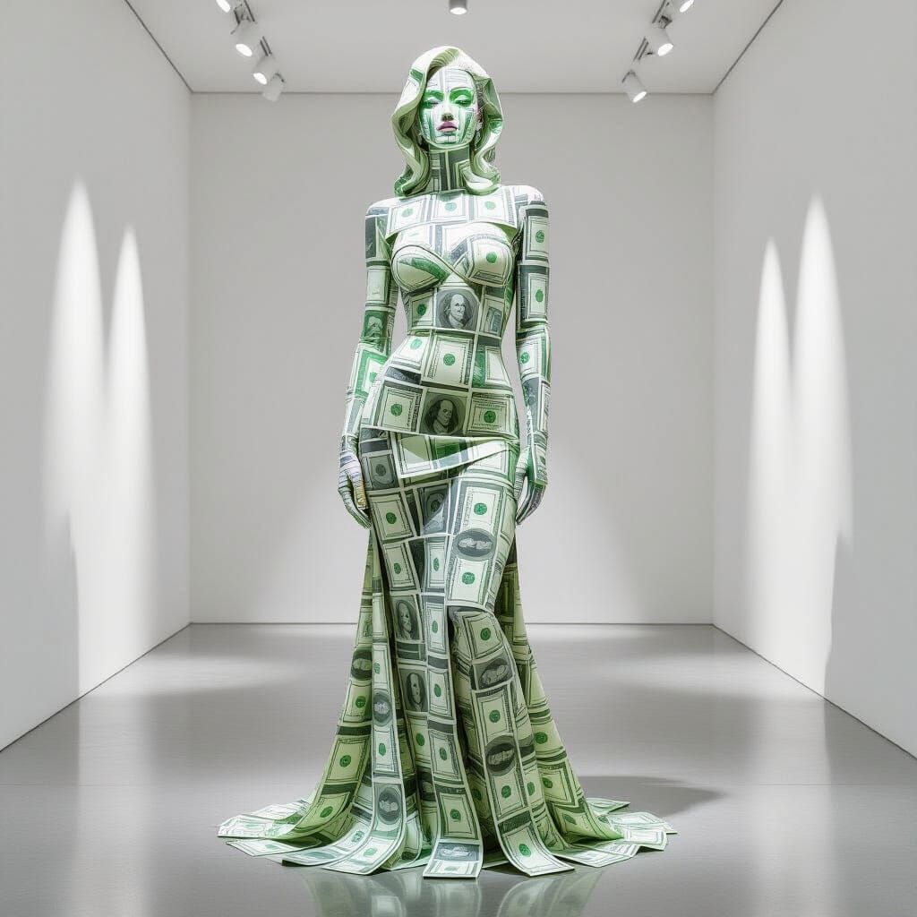 Woman Sculpture Covered in US Dollar Bills