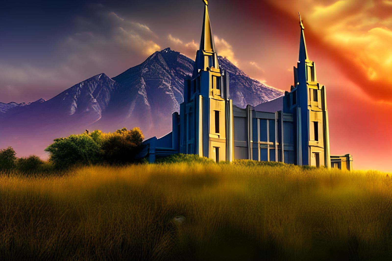 Mount Timpanogos Temple at Sunset: Digital Matte Painting