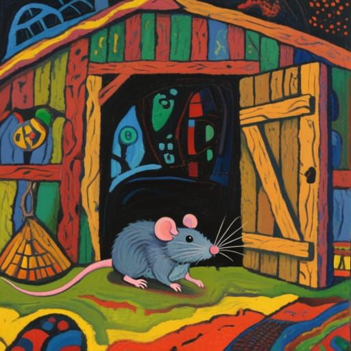 Medieval Mouse in Futuristic Barn, Expressionist Style
