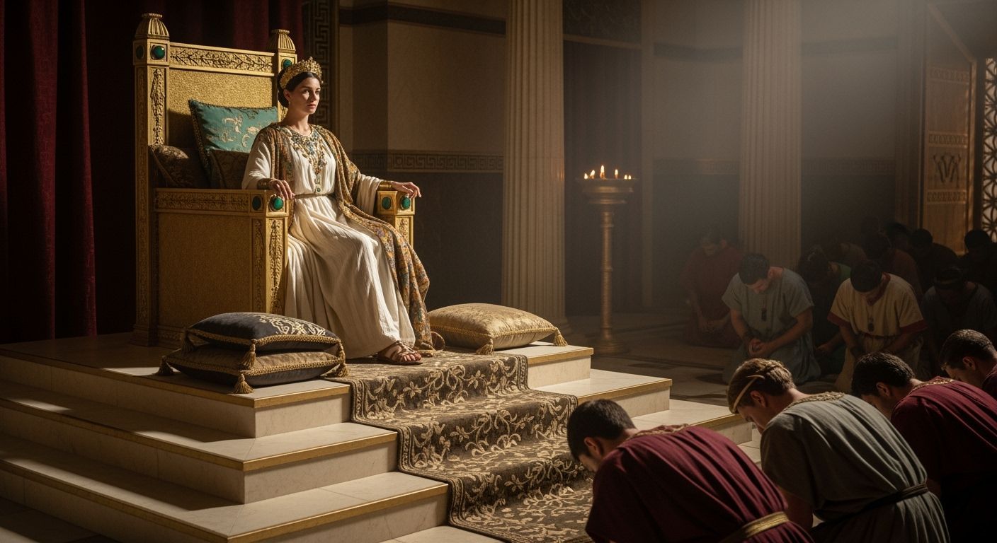 Roman Empress in Golden Throne Room, Regal Portrait