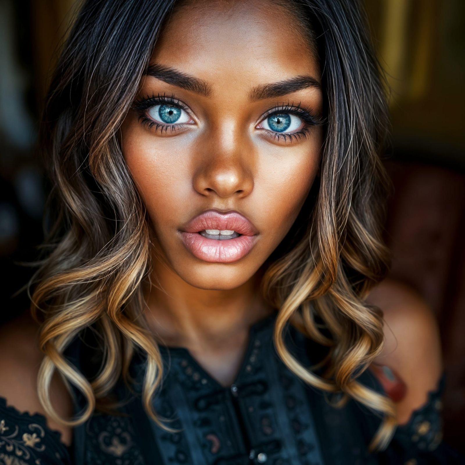 Stunning Woman with Black Lace Corset, Realistic Photo