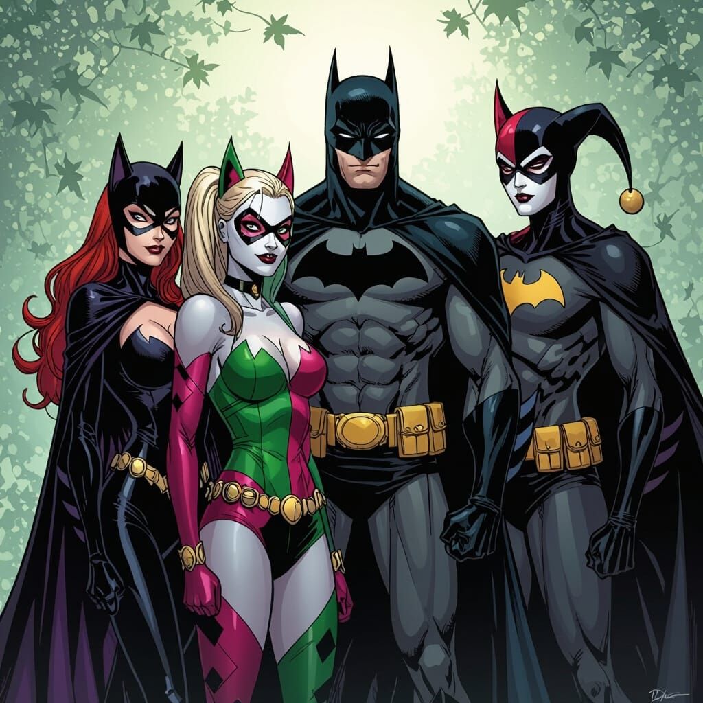 Catwoman, Batman, Harley Quinn, Poison Ivy Mashup