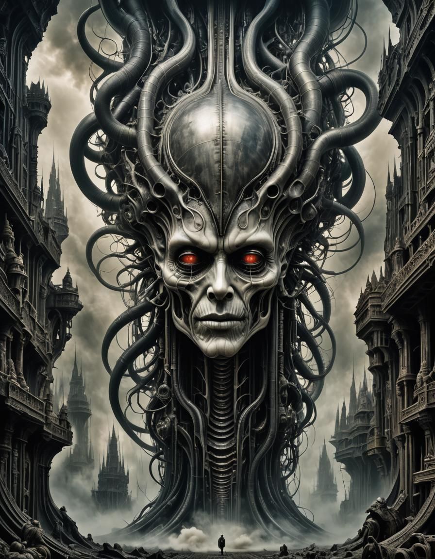 Surreal Atomic Explosion in Giger Style