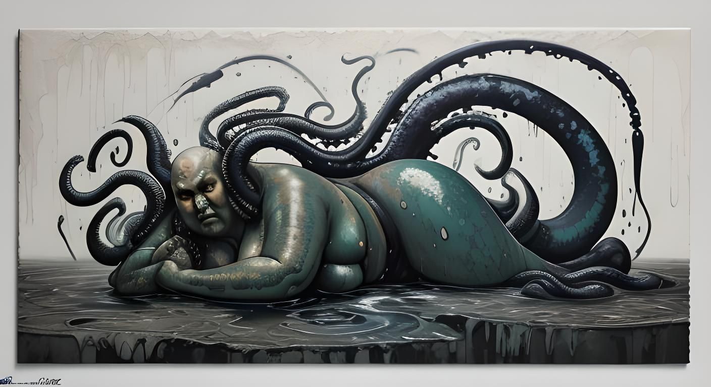 Grotesque Woman on Tentacles: Graffiti Splash Art