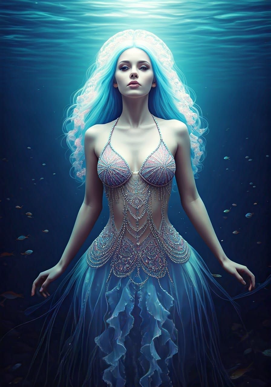 Ethereal Jellyfish Goddess Underwater Photo