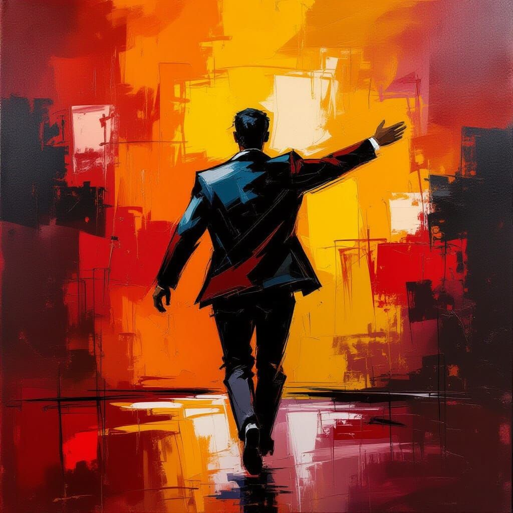 Abstract Figure in Fiery Colors as Impasto Painting