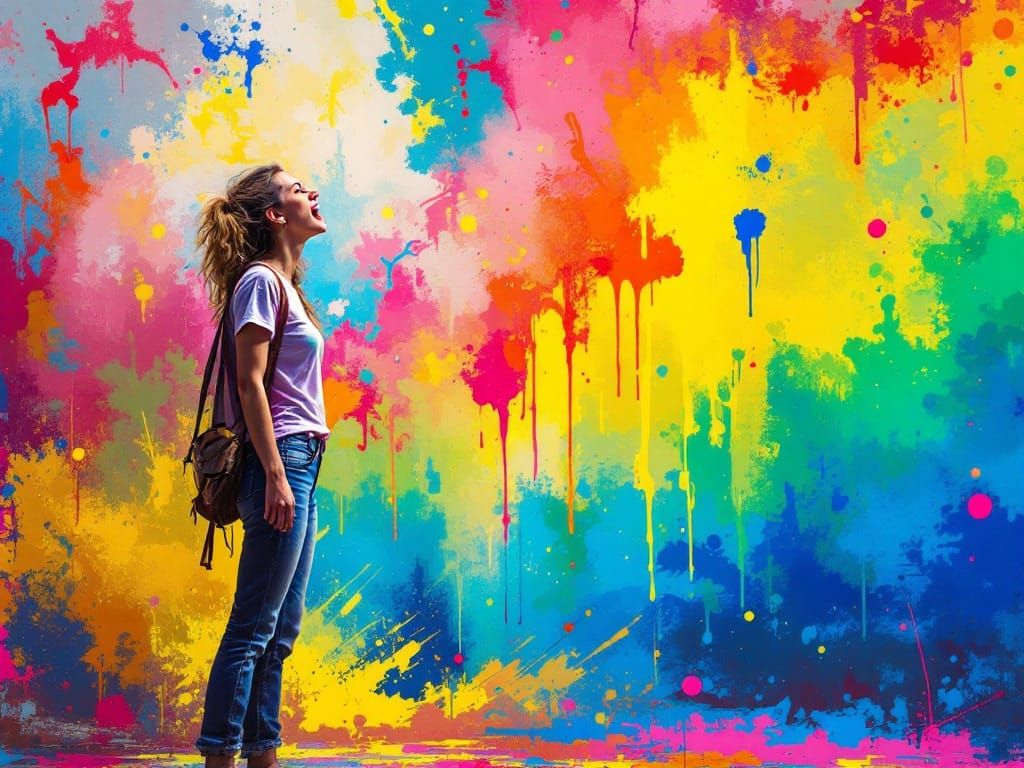 Vibrant Woman Erupts in a Kaleidoscope of Color