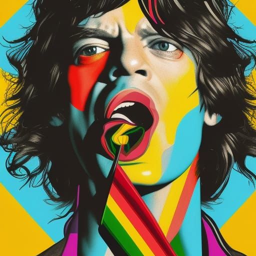 Mick Jagger Licking Lollipop in Pop Art Style