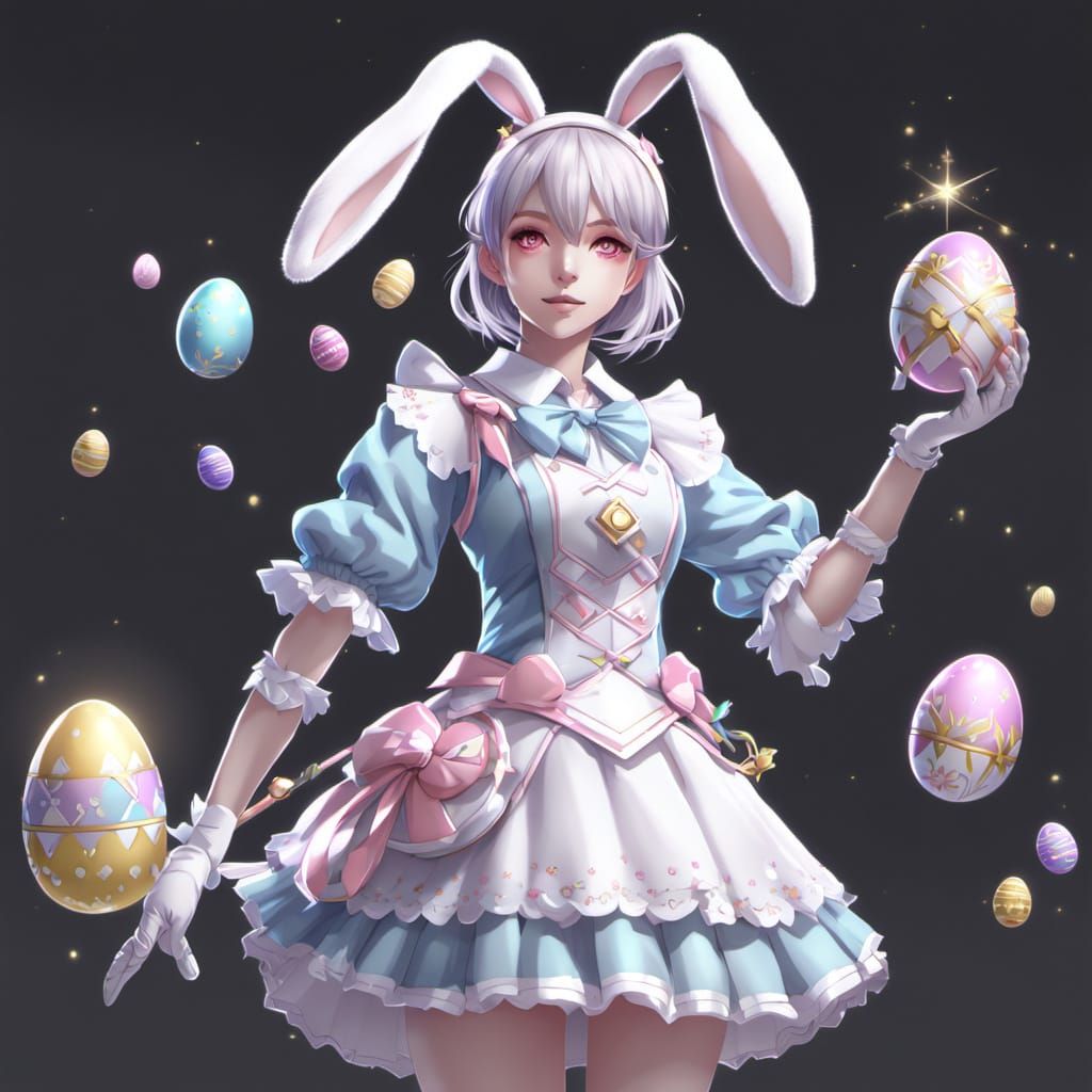 Blossoming Easter Magic in Vibrant Anime Style