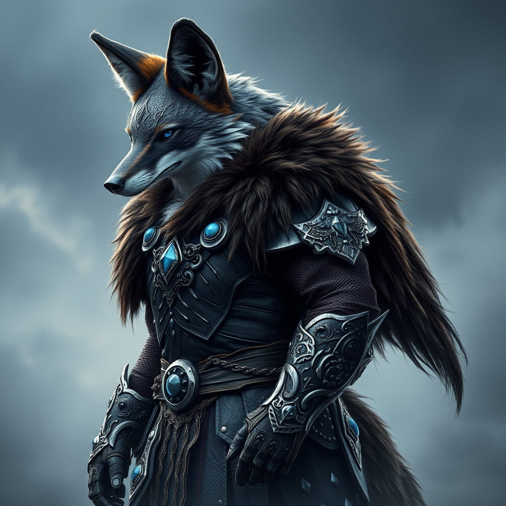 Coyote-Viking Hybrid in Norse Myth Style