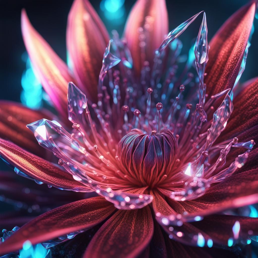 Crystal Blossom Plant in Neon Fantasy Style