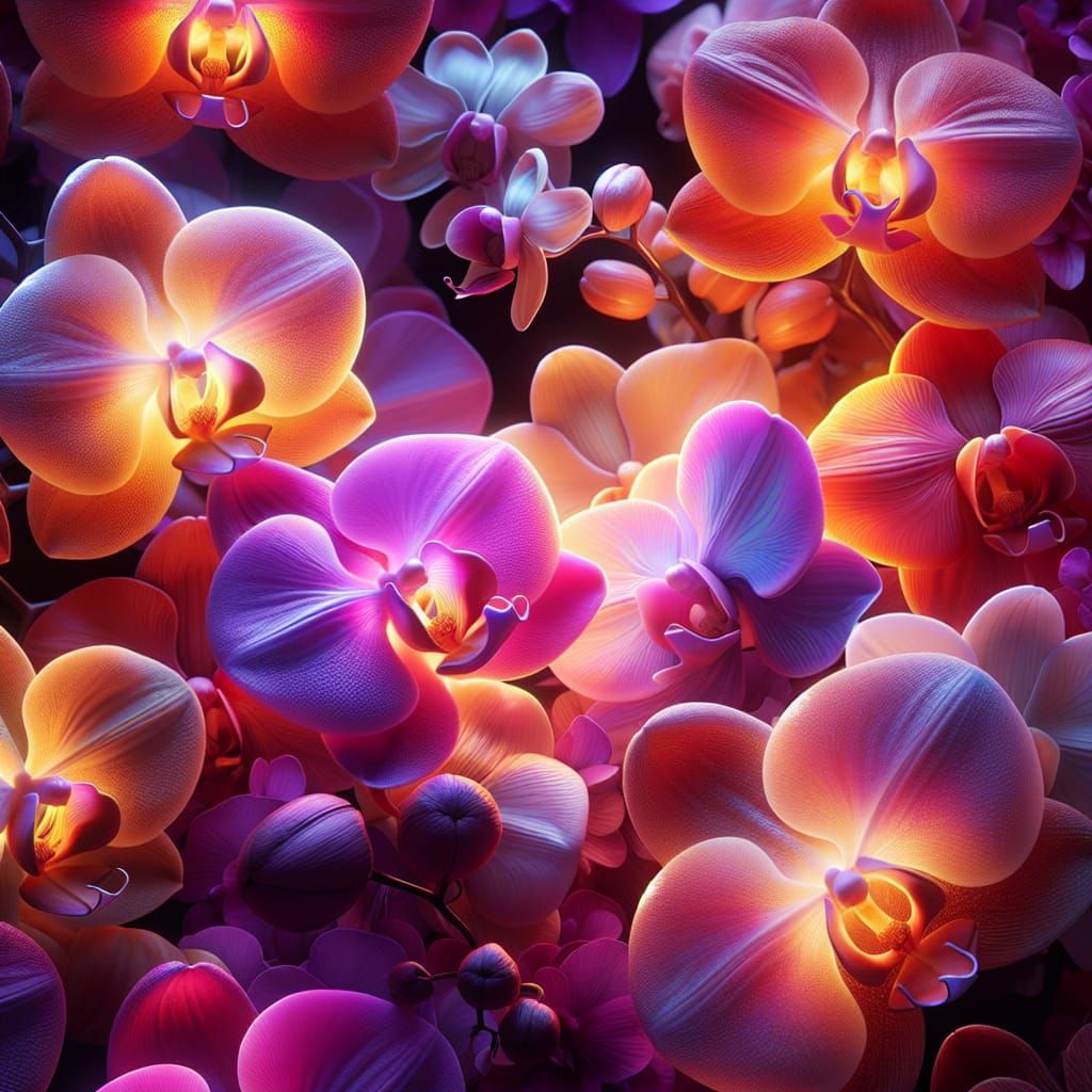 Glowing Orchids in Bloom with Realistic Detail