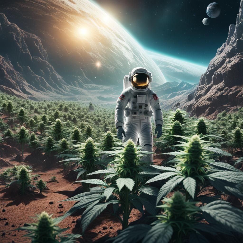 Astronaut Lost on Alien Cannabis Planet in HDR