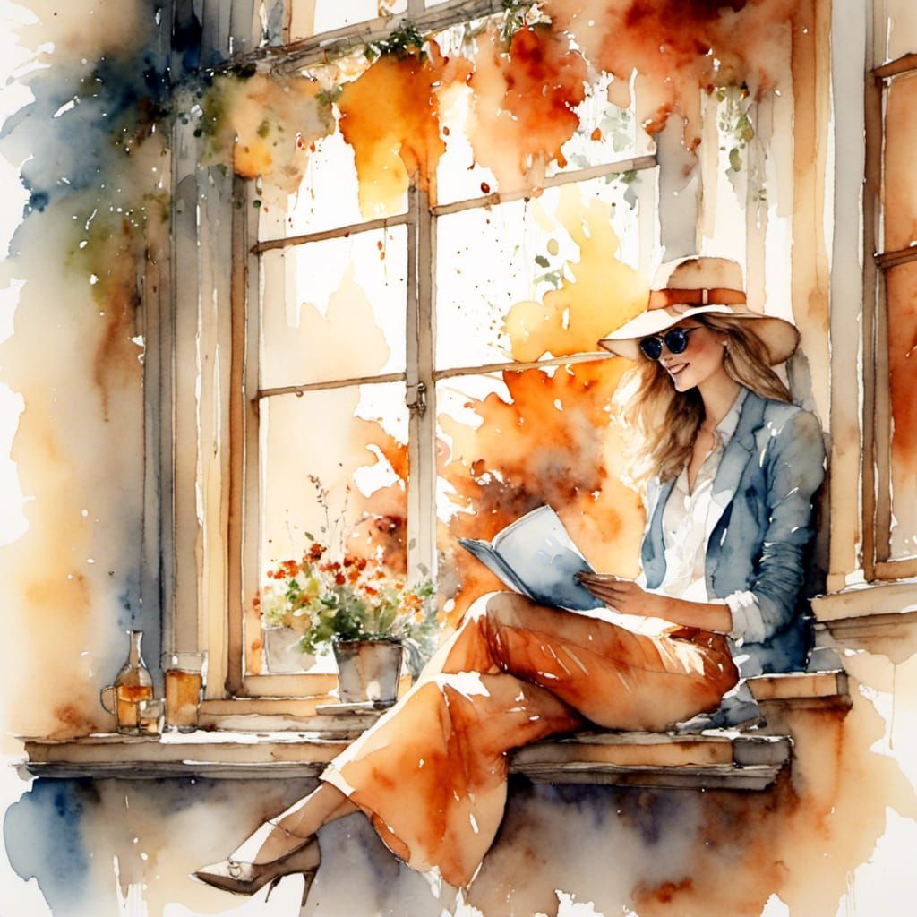 Dreamcore Portrait of Young Reader in Window Nook