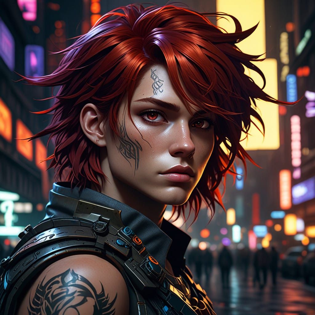 Cyberpunk Fae in Dystopian Cityscape, Inspired by Studio Tri...