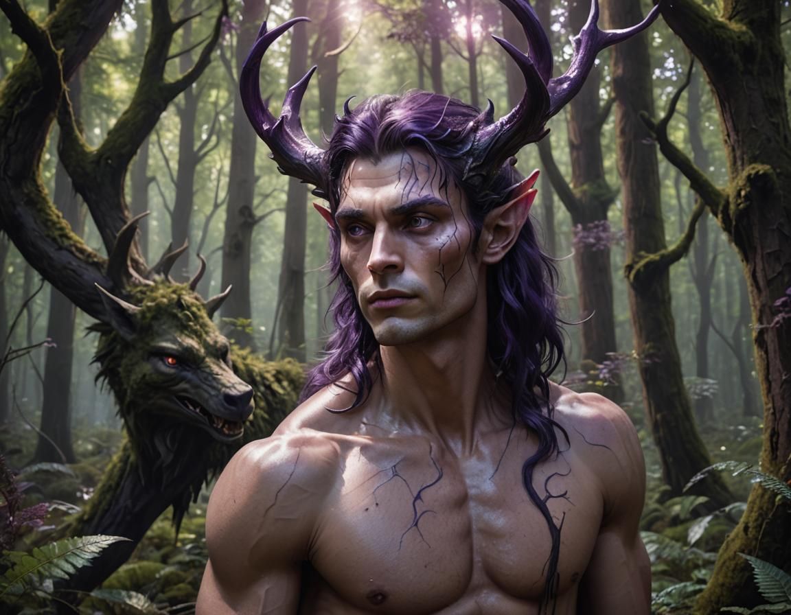 Dark Fantasy Creature in Bioluminescent Forest