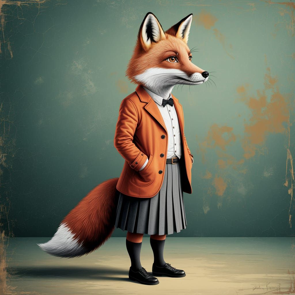 Fox Anthropomorphic in Painterly Vintage Style