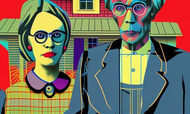 Pop Art American Gothic in Warhol Style