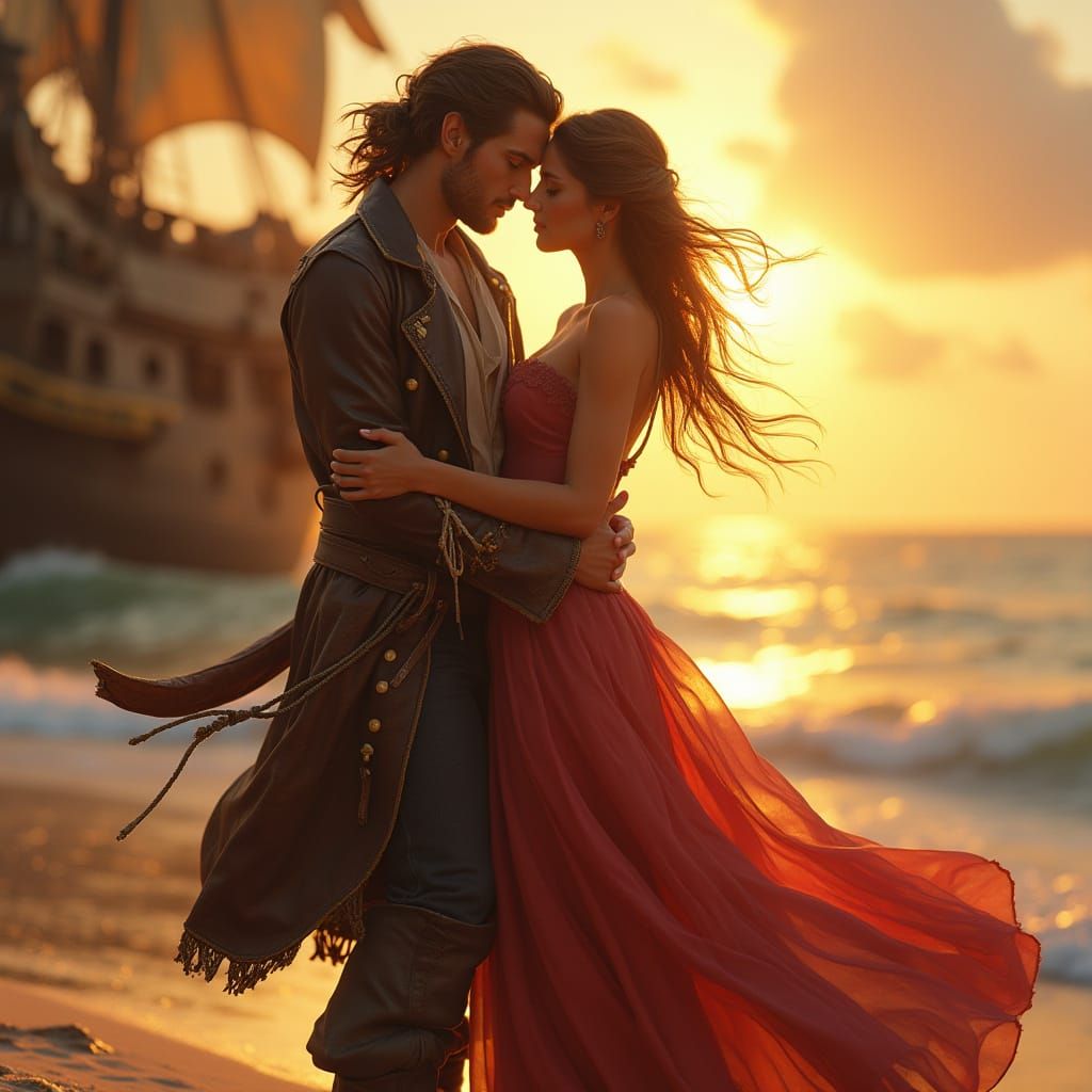 Dashing Pirate Captain Rescues Beautiful Maiden on Desert Is...