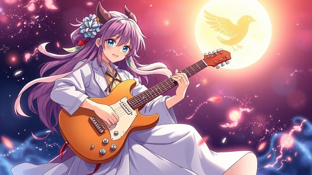 Anime Princess Playing Guitar Joyfully