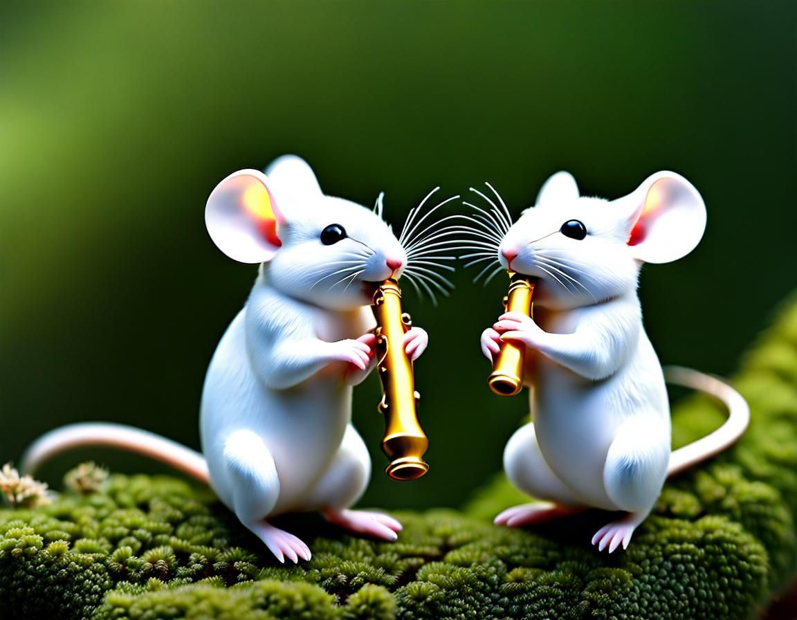 Tiny White Mice Play Flute