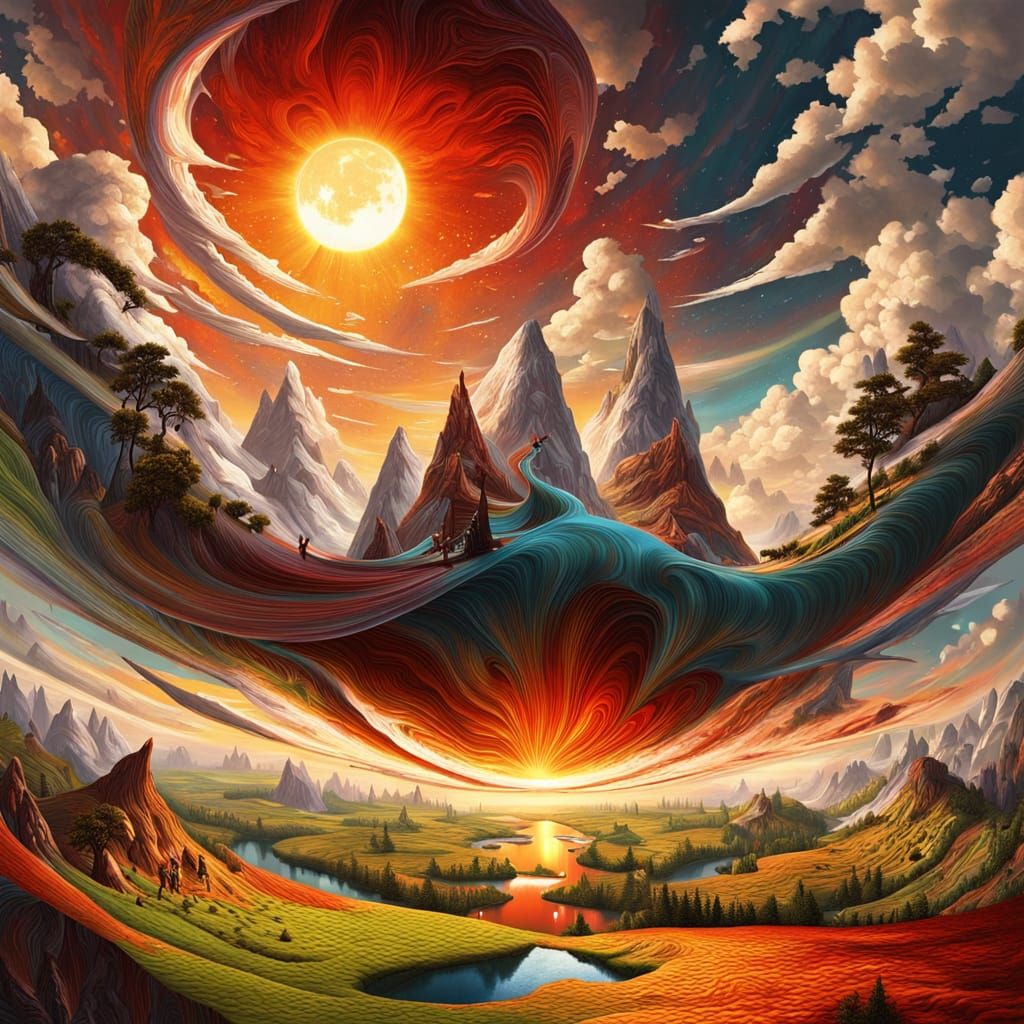 Escher-Inspired Dreamscapes: Vibrant, Geometric Wonder